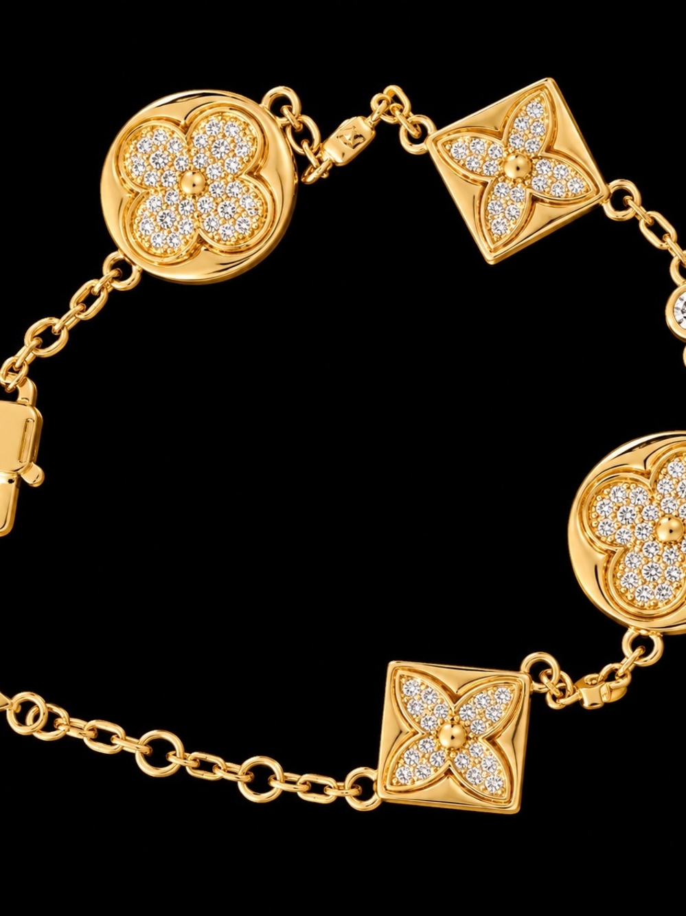 Louis Vuitton Gold Monogram Flower Pavé Bracelet